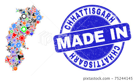 Production Mosaic Chhattisgarh State Map and Made in Scratched Stamp Seal Production Mosaic Chhattisgarh State Map and Made in Scratched Stamp Seal 75244145