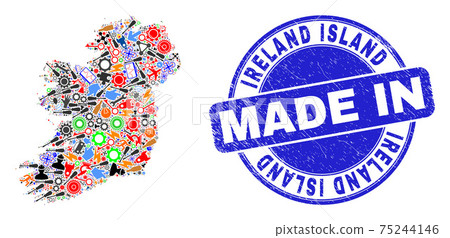 Industrial Mosaic Ireland Island Map and Made in Distress Watermark 75244146