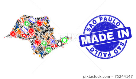 Component Collage Sao Paulo State Map and Made in Grunge Stamp Seal Component Collage Sao Paulo State Map and Made in Grunge Stamp Seal 75244147