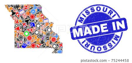 Service Collage Missouri State Map and Made in Scratched Stamp Seal Service Collage Missouri State Map and Made in Scratched Stamp Seal 75244458