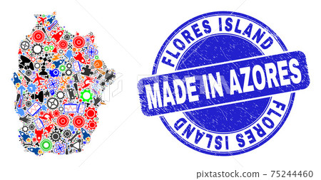 Industrial Collage Flores Island of Azores Map and Made in Textured Watermark Industrial Collage Flores Island of Azores Map and Made in Textured Watermark 75244460