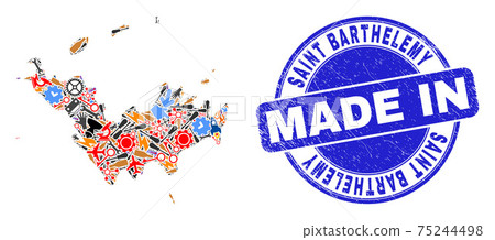 Engineering Mosaic Saint Barthelemy Map and Made in Textured Stamp 75244498