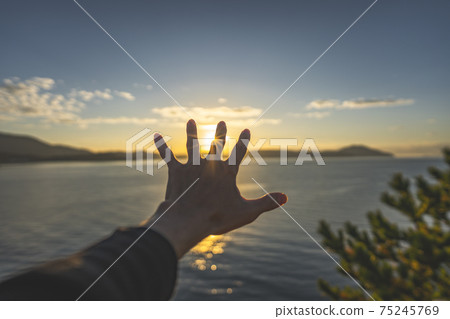 A man reaching for the morning sun 75245769