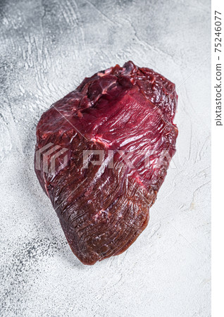 Venison raw deer meat on a table. White background. Top view Venison raw deer meat on a table. White background. Top view 75246077