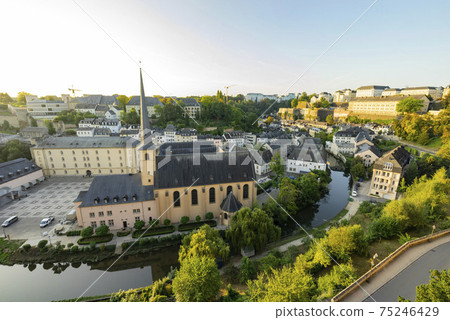Sunrise superb view of the Grund, Luxembourg Sunrise superb view of the Grund, Luxembourg 75246429