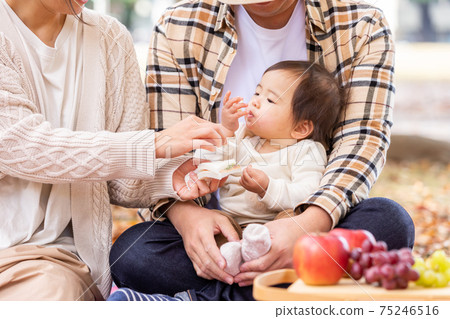 Family playing in the autumn park (eating sandwiches) Family playing in the autumn park (eating sandwiches) 75246516