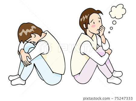 A man holding his knees and thinking, a depressed man A man holding his knees and thinking, a depressed man 75247333
