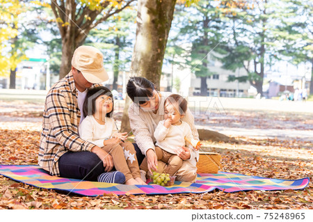 家庭在秋天公園玩 75248965