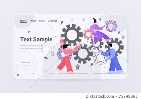 businesspeople team rotating cogwheels teamwork process concept business people pushing gear wheels 75249663