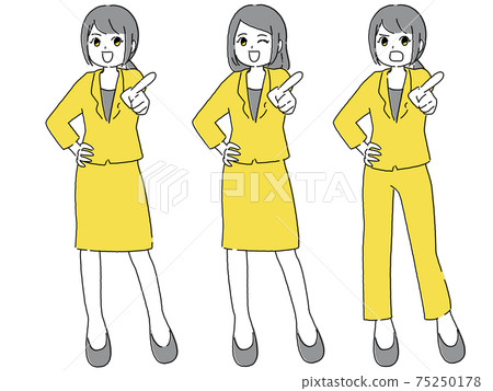 指向前面3模式集的女人的插圖 指向前面3模式集的女人的插圖 75250178