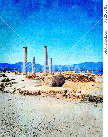 Roman ruins in Sardinia. Digital watercolors. 75253586