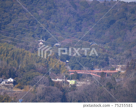 從奈良縣王子市妙神山看到的滋賀山上的長草寺寺和長橋大橋 75255581