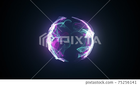 Abstract magic sphere, computer generated background. Multicolored gaseous shape from glow neon particles. 3d rendering of futuristic element 75256141