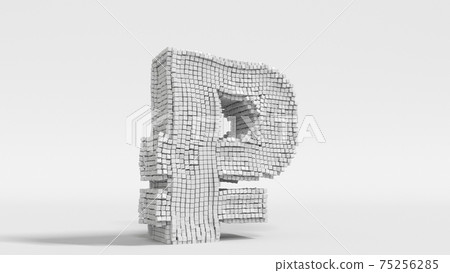Collapsing ruble sign made of blocks. Financial crisis related 3d rendering 75256285