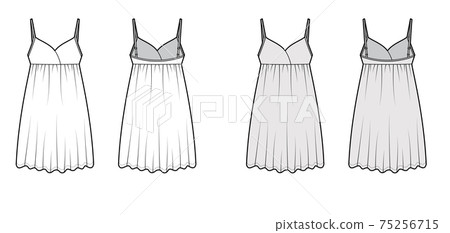 Babydoll dress Sleepwear Pajama technical fashion illustration with mini length, oversized, adjustable shoulder straps Babydoll dress Sleepwear Pajama technical fashion illustration with mini length, oversized, adjustable shoulder straps 75256715