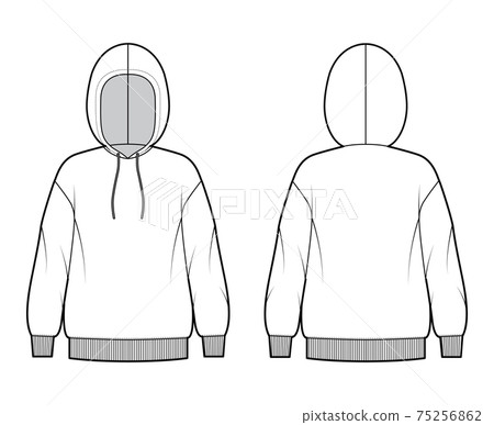 Hoody sweatshirt technical fashion illustration with long sleeves, oversized body, knit rib cuff, banded hem extra large Hoody sweatshirt technical fashion illustration with long sleeves, oversized body, knit rib cuff, banded hem extra large 75256862