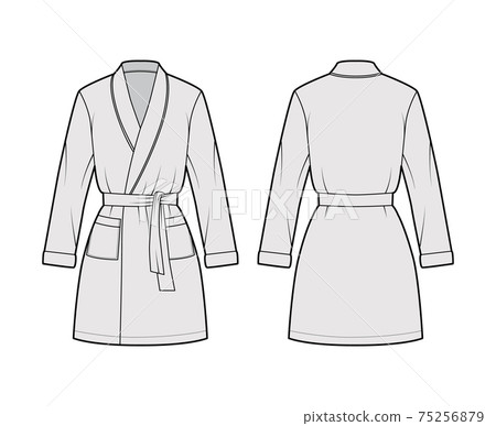 Bathrobe Dressing gown technical fashion illustration with wrap opening, mini length, oversize, tie, pocket, long sleeve 75256879