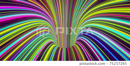 Abstract self-luminous colored lines come from the hole. 3d 75257265