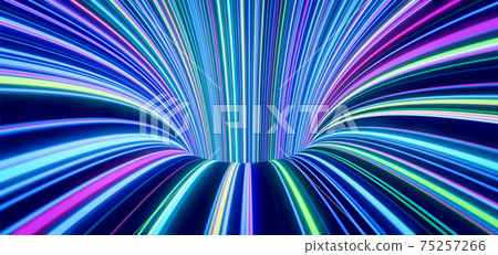 Abstract self-luminous colored lines come from the hole. 3d 75257266