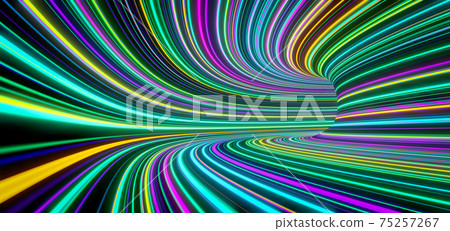 Abstract self-luminous colored  lines move fast in the tunnel. 3d 75257267