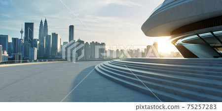 Modern building exterior with cement stairs and floor. Modern building exterior with cement stairs and floor. 75257283