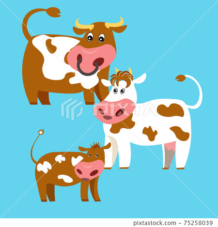 Cow, goby, bull, pets, funny animals.The year of the ox. Cute cow and bull cartoon character. Cow, goby, bull, pets, funny animals.The year of the ox. Cute cow and bull cartoon character. 75258039