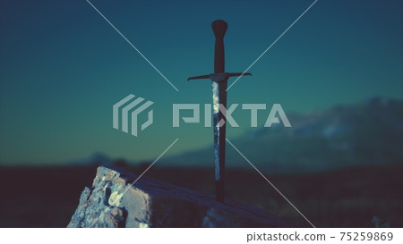 famous sword excalibur of King Arthur in the rock famous sword excalibur of King Arthur in the rock 75259869
