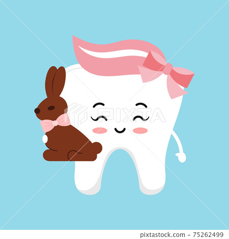 Easter cute tooth with chocolate bunny rabbit... - Stock Illustration ...