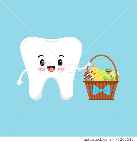 Cute tooth with easter backet with eggs and... - Stock Illustration ...