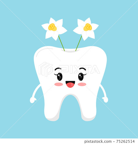 Easter cute tooth with narcissus accessory... - Stock Illustration ...