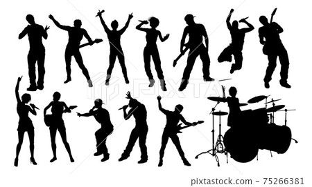 Musicians Guitarist Signer Drummer Silhouettes 75266381