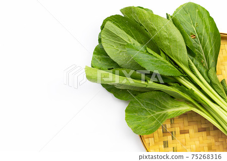 Choy Sum leaves with holes, eaten by pest. Organic Vegetable Choy Sum leaves with holes, eaten by pest. Organic Vegetable 75268316