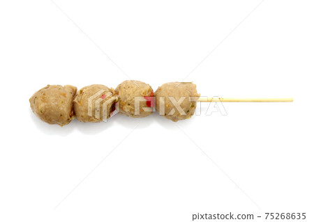 Grilled meat ball with sauce isolated on white. 75268635