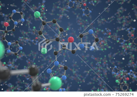 Fluconazole molecule. Ball-and-stick molecular model. Chemistry related 3d rendering 75269274