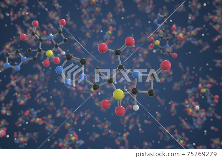 Molecule of Tazobactam. Molecular model, science related 3d rendering Molecule of Tazobactam. Molecular model, science related 3d rendering 75269279