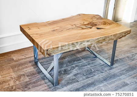 Live edge elm slab coffee table with metal base Live edge elm slab coffee table with metal base 75270851
