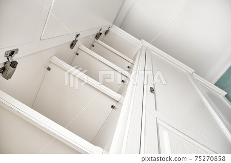 White wardrobe in classical style with inner shelves White wardrobe in classical style with inner shelves 75270858