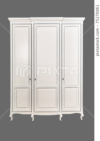 White wardrobe in classical style on grey background 75270861
