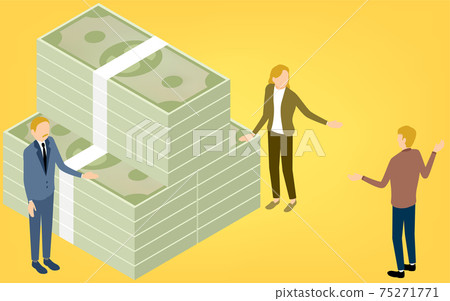 Illustration of a man receiving a gift or loan, isometric Illustration of a man receiving a gift or loan, isometric 75271771