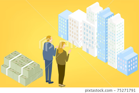 Isometric, senior men and women trying to buy an apartment 75271791