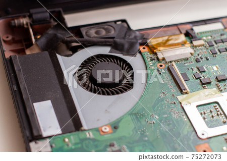 Laptop cooling system. Electronic circuit board with micro chips Laptop cooling system. Electronic circuit board with micro chips 75272073