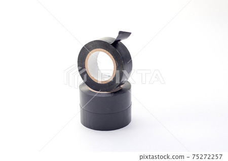 Stack of rolls black insulating tape isolated on a white background 75272257