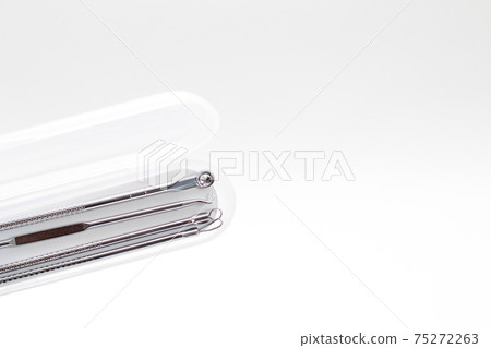 Case with medical tools for Acne removal isolated on white background. Free space Case with medical tools for Acne removal isolated on white background. Free space 75272263