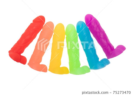 Row of soap dildos in rainbow colors Row of soap dildos in rainbow colors 75273470