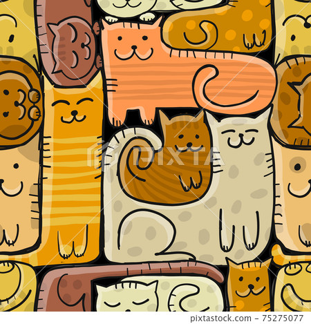 Pazzle with funny cats. Cats House. Seamless Pattern for your design Pazzle with funny cats. Cats House. Seamless Pattern for your design 75275077