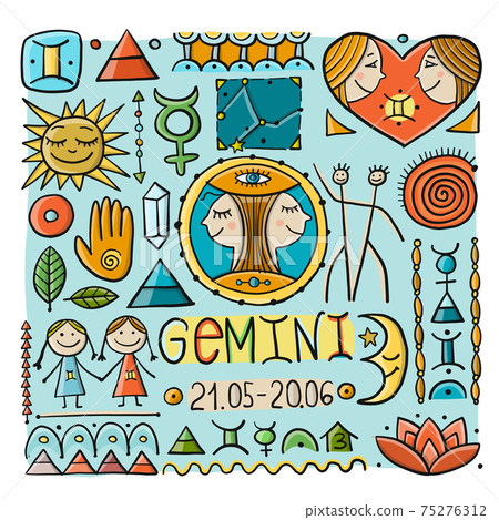 Illustration of Gemini zodiac sign. Element of Stock