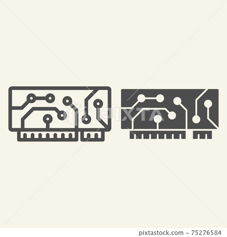 Microchip line and glyph icon. Circuit vector illustration isolated on white. Motherboard outline style design, designed for web and app. Eps 10. 75276584