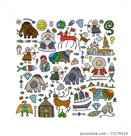 Abstract Background with North People Lifestyle. Sketch for your design 75276919