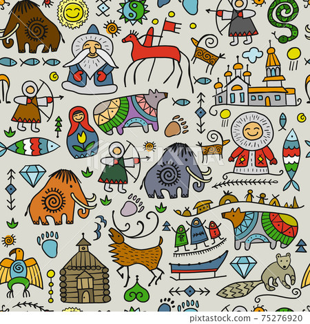 Seamless pattern with North People Lifestyle. Sketch for your design 75276920
