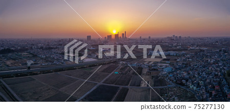 Aerial view "Saitama Prefecture" Sunset over the new city center of Saitama 75277130
